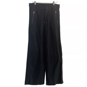 Athleta Cabo 100% Linen Wide Leg Pants Pull On Zippered Pockets Black size 4